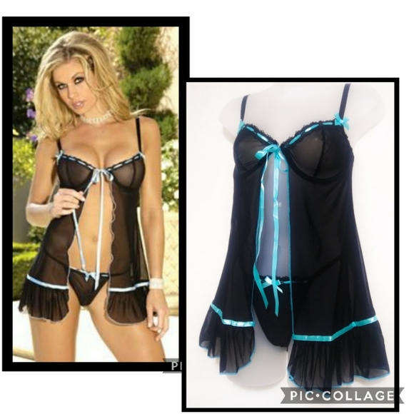 MEDIUM black babydoll & matching thong - Picture 5 of 12